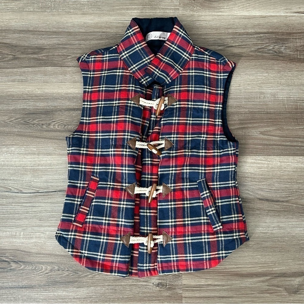 EZ Clothing Blue Red Flannel Vest jacket women Size Small